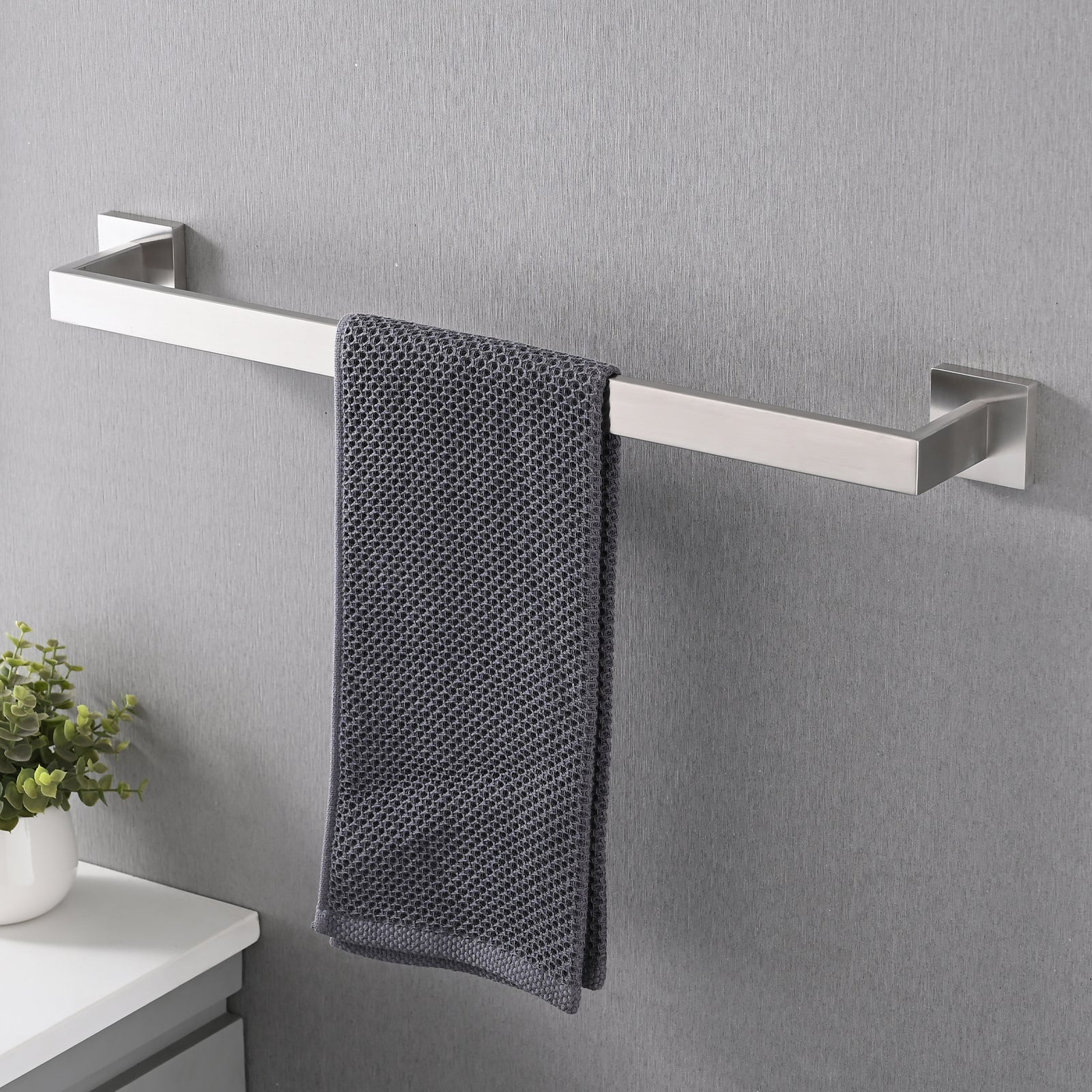 5-Piece SUS304 Bathroom Set: Towel Bar + Ring + Hooks + TP Holder, Brushed Finish