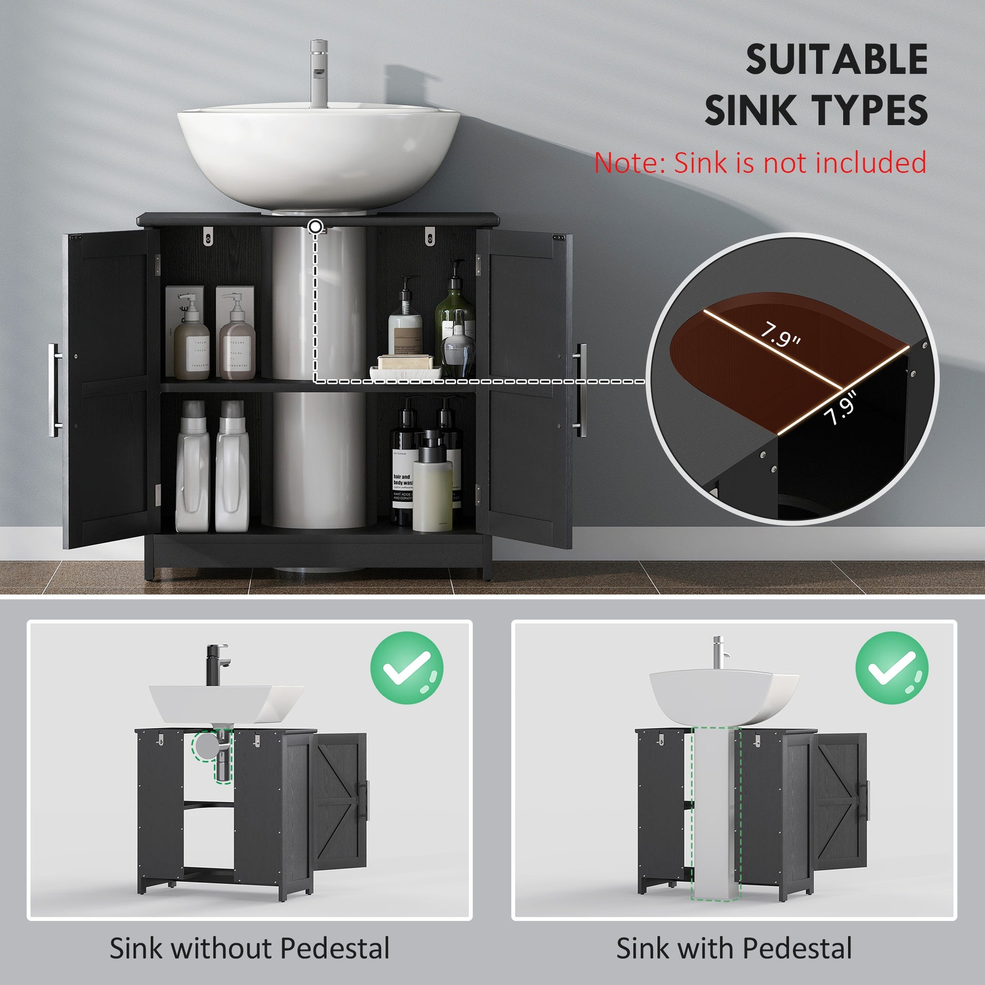 Pedestal Sink Storage Cabinet, Bathroom Sink Cabinet with 2 Barn Doors and Adjustable Shelf (Without washbasin)