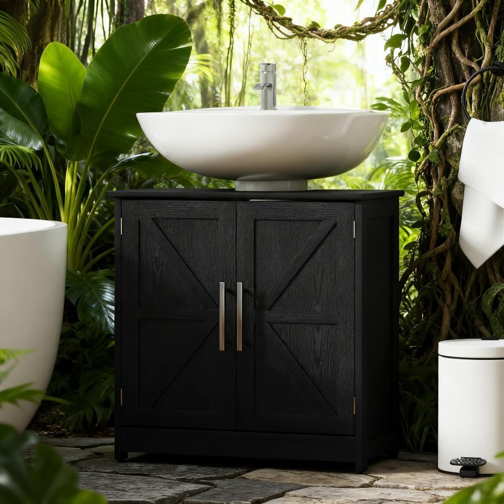 Pedestal Sink Storage Cabinet, Bathroom Sink Cabinet with 2 Barn Doors and Adjustable Shelf (Without washbasin)