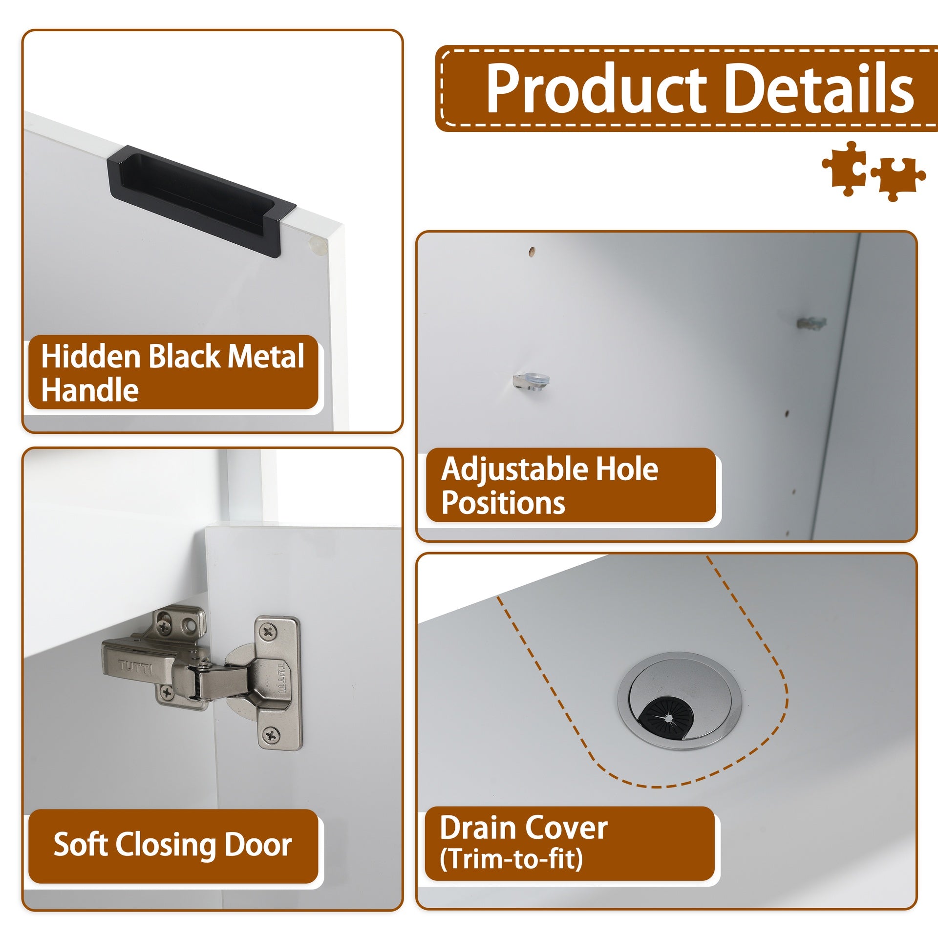 48" Freestanding Bathroom Vanity With Resin Sink, and 2-Storage Cabinet, Soft Close Doors, Glossy White, Plywood ( KD-Packing )