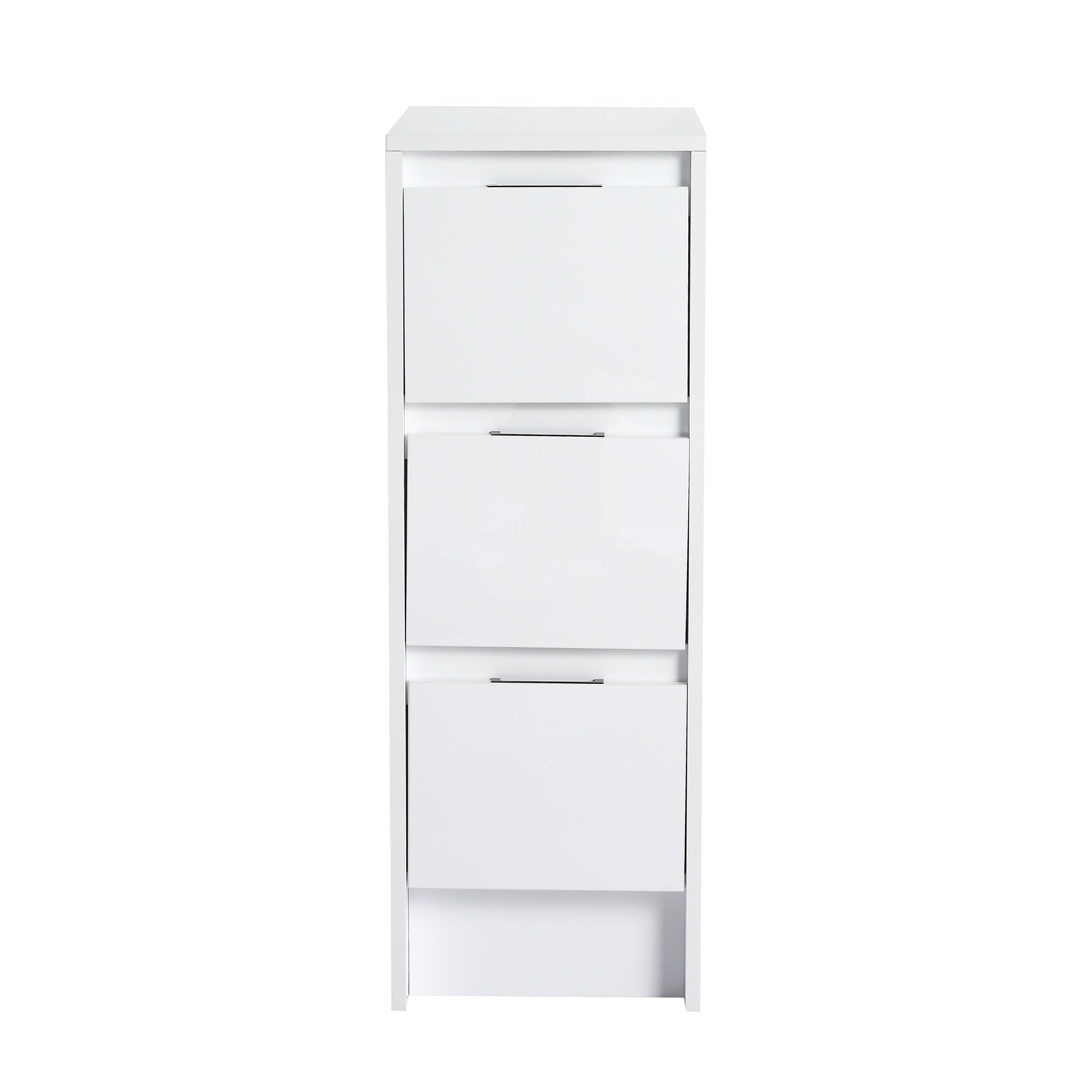 12" Freestanding Bathroom Storage Cabinet, 3-Soft Close Drawer, Glossy White,(KD-Packing)