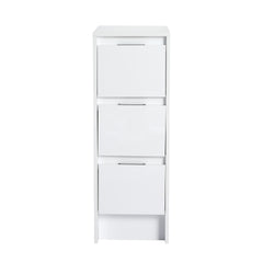 12" Freestanding Bathroom Storage Cabinet, 3-Soft Close Drawer, Glossy White,(KD-Packing)