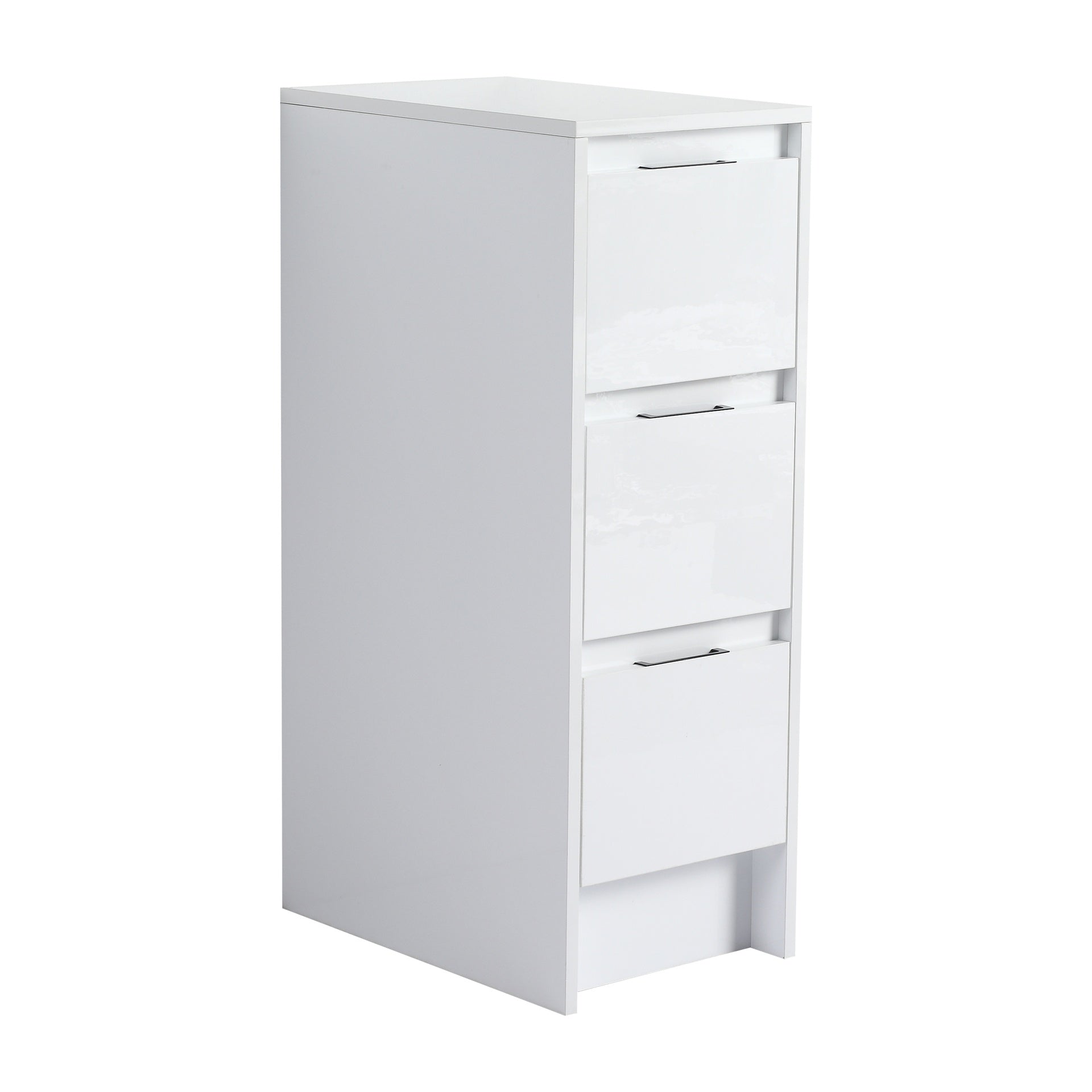 12" Freestanding Bathroom Storage Cabinet, 3-Soft Close Drawer, Glossy White,(KD-Packing)