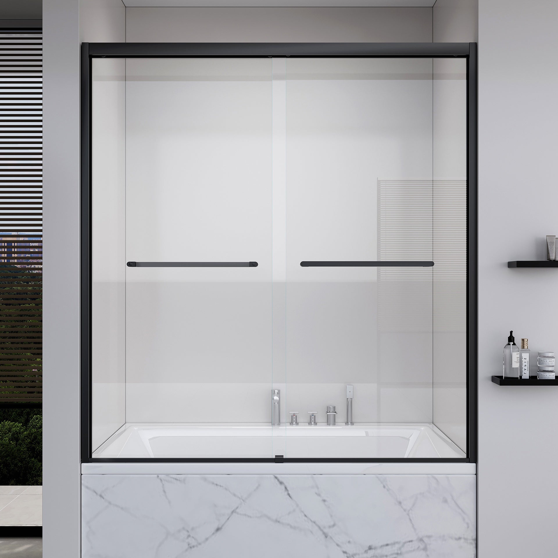 56-60*60 INCH Frame Double Sliding soft-close Shower Doors, Bathroom Sliding Shower Door,  (6mm) Thick SGCC Tempered Glass Door For Bathroom Door ,Matte Black