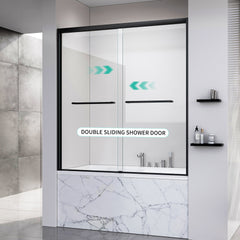 56-60*60 INCH Frame Double Sliding soft-close Shower Doors, Bathroom Sliding Shower Door,  (6mm) Thick SGCC Tempered Glass Door For Bathroom Door ,Matte Black