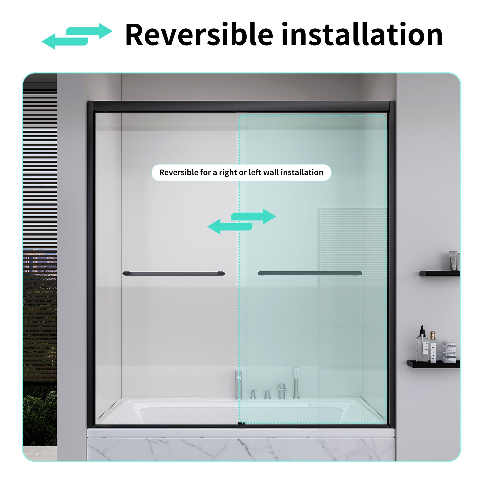 56-60*60 INCH Frame Double Sliding soft-close Shower Doors, Bathroom Sliding Shower Door,  (6mm) Thick SGCC Tempered Glass Door For Bathroom Door ,Matte Black