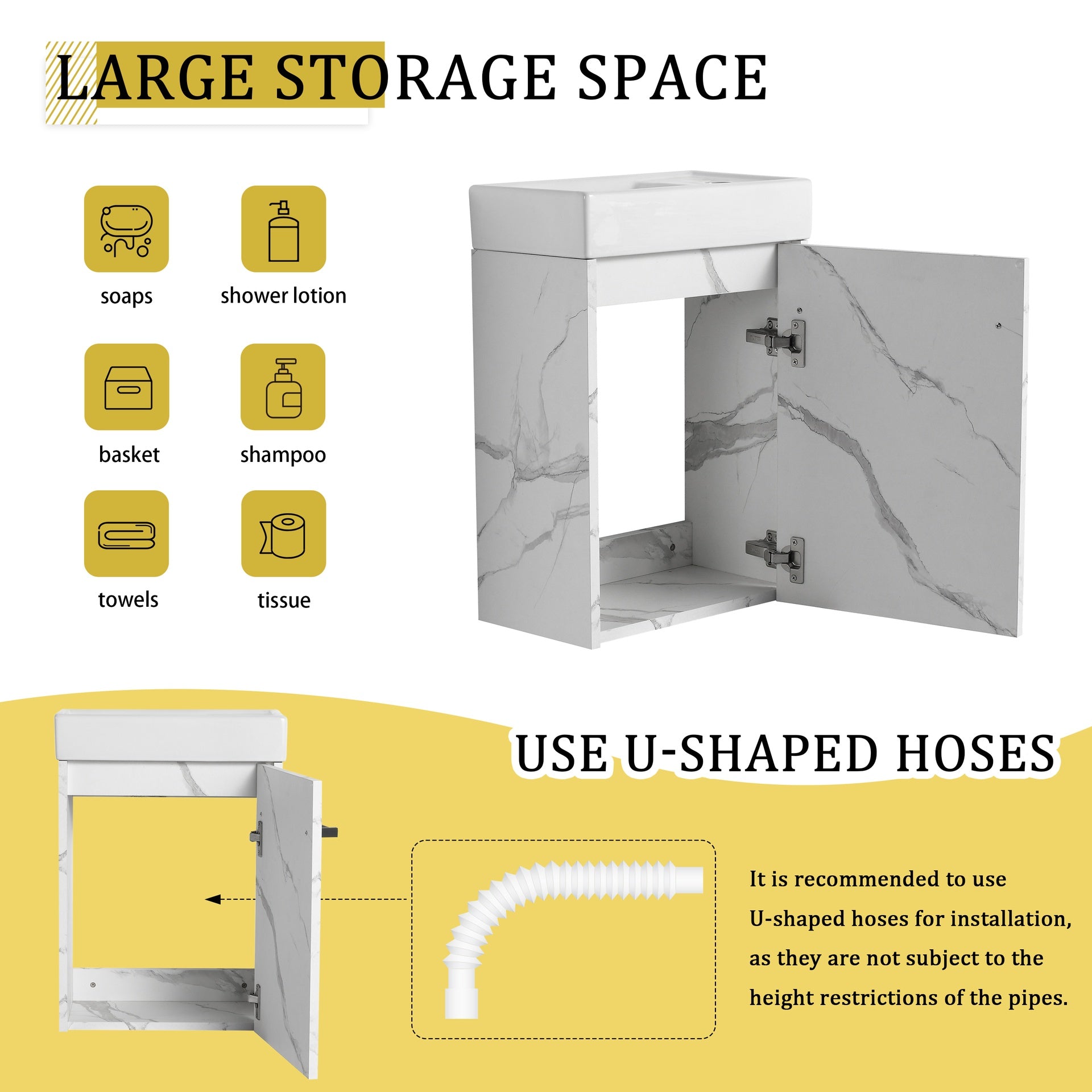 16'' Floating Wall-Mounted Bathroom Vanity with Ceramic Sink & Soft-Close Cabinet Door, For Small Bathroom