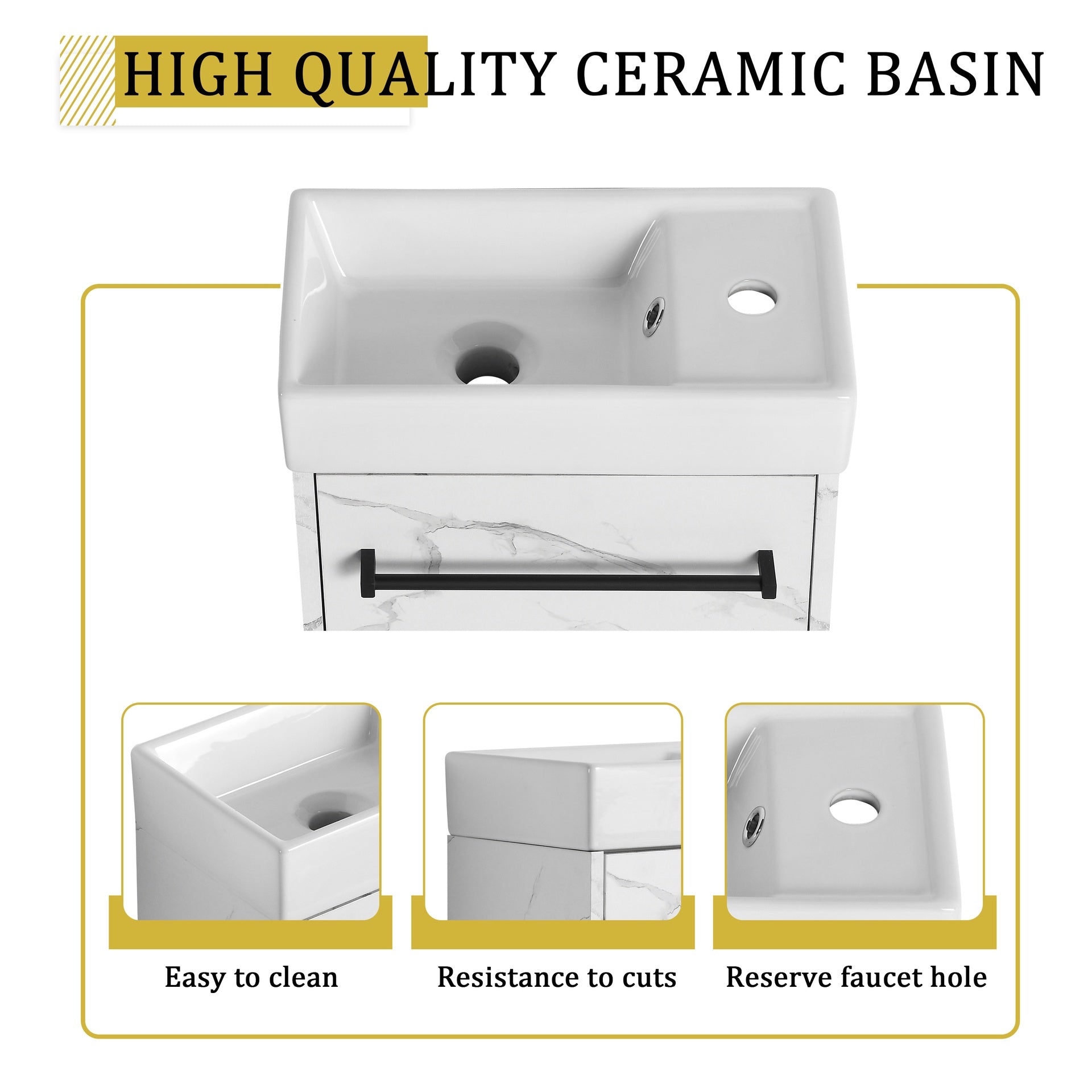 16'' Floating Wall-Mounted Bathroom Vanity with Ceramic Sink & Soft-Close Cabinet Door, For Small Bathroom