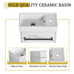 16'' Floating Wall-Mounted Bathroom Vanity with Ceramic Sink & Soft-Close Cabinet Door, For Small Bathroom