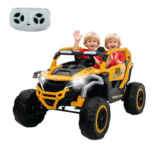Ride on Models Truck Car 12V Kids Electric Vehicles, Remote Control, Front & Rear Shock Suspension, 2 Seater UTV, Flashlights and a built-in music player, For Age 3-6 Years Old (Yellow)