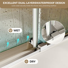 60" W x 60" H Brushed Nickel Frameless Double Sliding Shower Door, Bathtub Door, 5/16"(8mm) Tempered Glass, Explosion-proof Film, Nano Coating