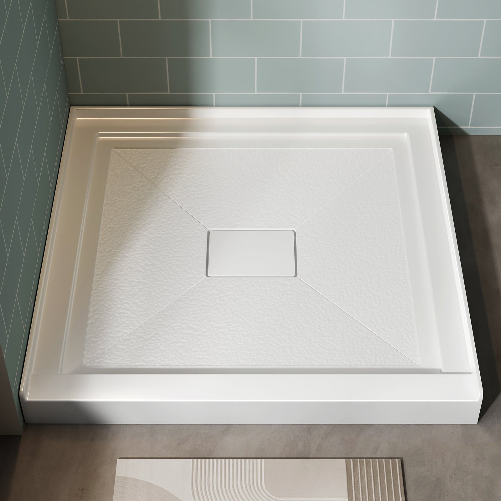 36x36 Inch White Acrylic Shower Base, Center Drain, Non-Slip Surface