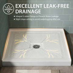 36x36 Inch White Acrylic Shower Base, Center Drain, Non-Slip Surface