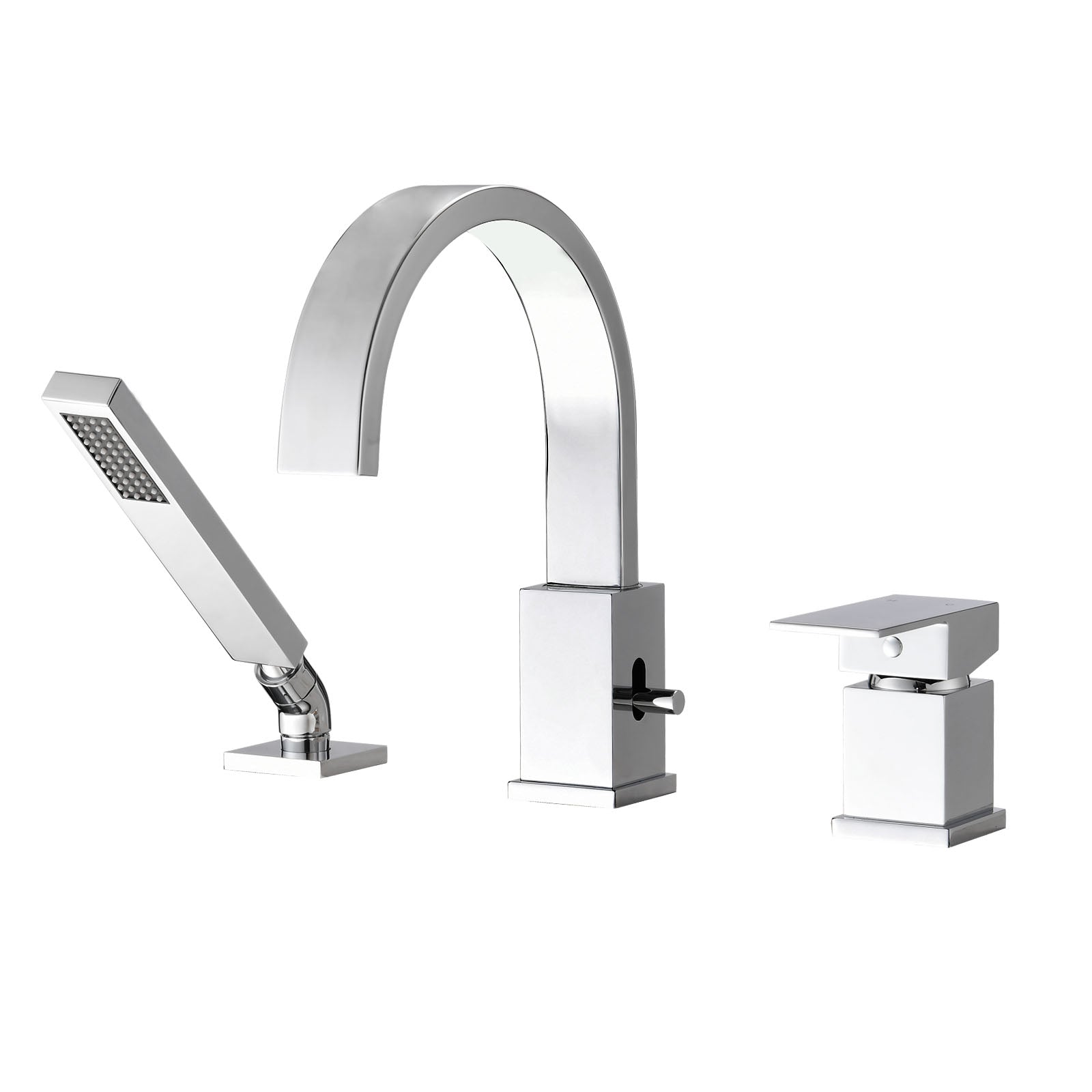 Waterfall Bathtub Faucet with Sprayer, 3-Hole Roman Tub Filler with Hand Shower Deck Mount Waterfall Tub Spout Set