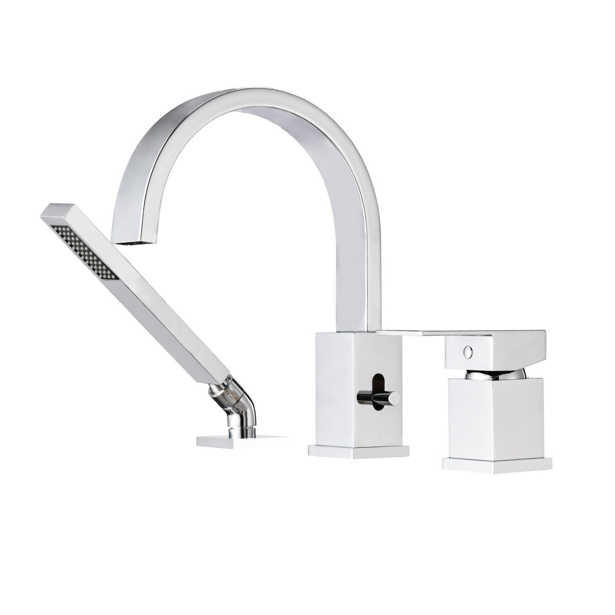 Waterfall Bathtub Faucet with Sprayer, 3-Hole Roman Tub Filler with Hand Shower Deck Mount Waterfall Tub Spout Set
