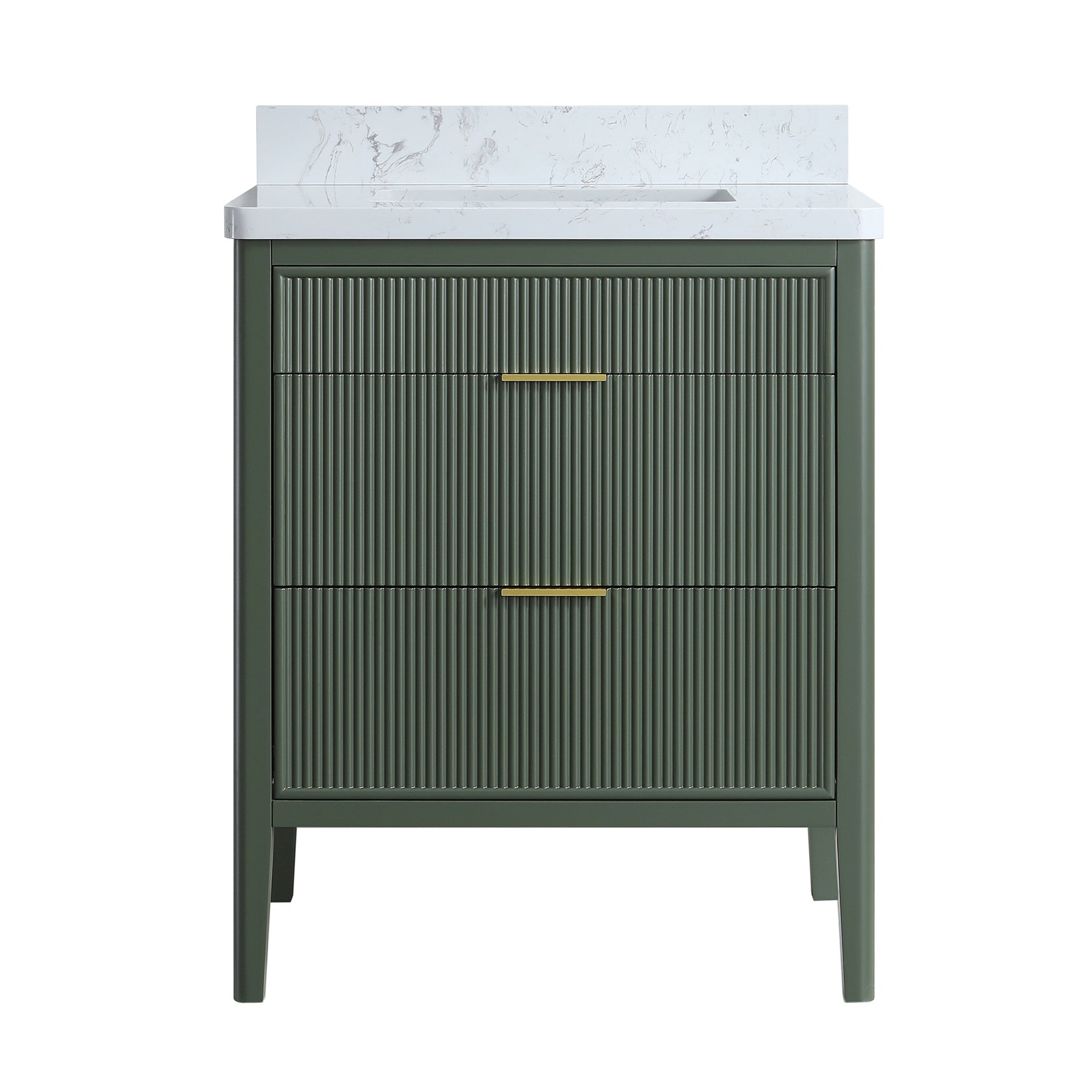 Fully Assembled 30''  Green Freestanding Single Sink Bathroom Vanity with Solid Wood Construction and Engineered Marble Top