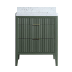 Fully Assembled 30''  Green Freestanding Single Sink Bathroom Vanity with Solid Wood Construction and Engineered Marble Top