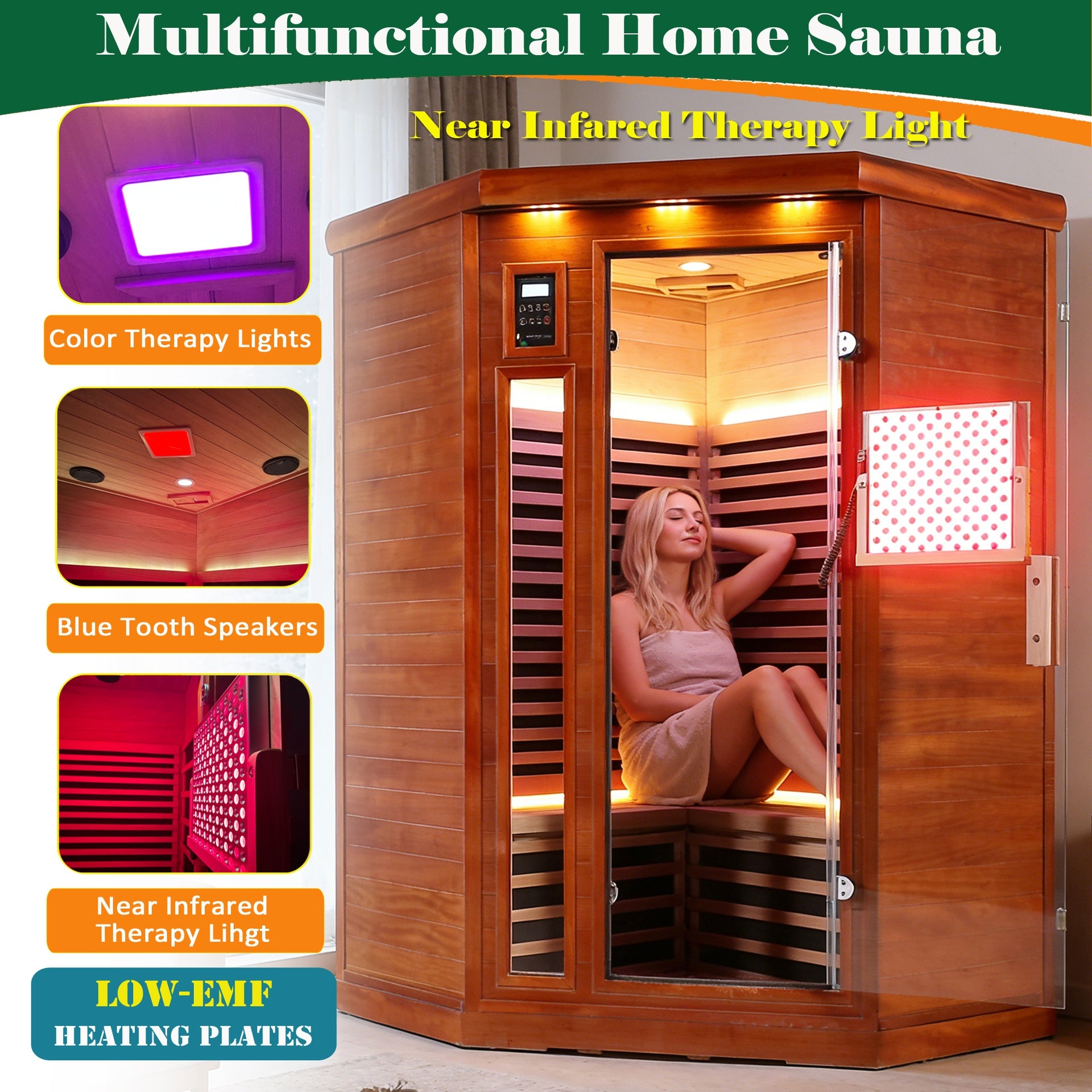 Far infrared  corner sauna  room Low EMF red sauna therapy two persons