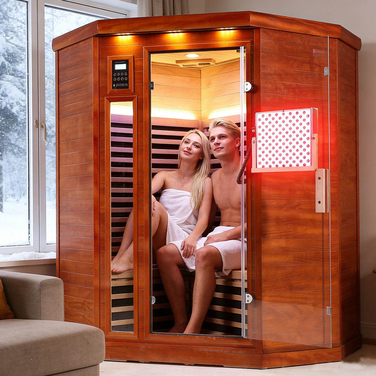 Far infrared  corner sauna  room Low EMF red sauna therapy two persons