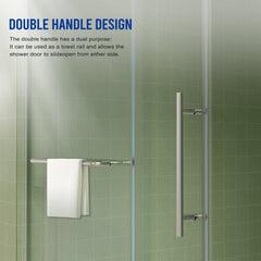 56"-60"W x 76"H Frameless Shower Door, Sliding Shower Door, Premium 5/16"(8mm) Thick Tempered Glass Shower Enclosure with Towel Bar ,Double Side Easy Clean Coat,Brushed Nickel Finished With Buffer