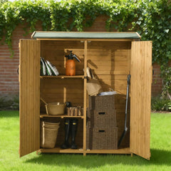 Wooden Garden Storage Outdoor Storage Cabinet Wooden Garden Shed Utility Tool Organizer with Waterproof Asphalt Rood, Lockable Doors