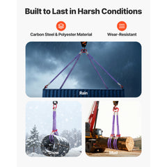 Lifting Sling Straps, 2Pcs Two-Leg Polyester Bridle Sling with Hooks, 4400LB Capacity, 5Ft Heavy Duty Rigging Strap, Thickened & Wear-Resistant Webbing Slings for Engines Cranes Hoists Truck