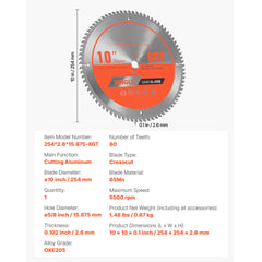 Circular Saw Blade Aluminum Cutting Blade for Circular Saw 10 in 80 Teeth