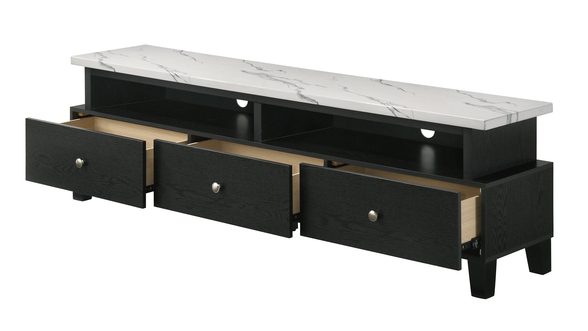 1pc Modern Sleek White Finish Faux Marble Accents Silver-tone Legs TV Stand Console Living Room Furniture