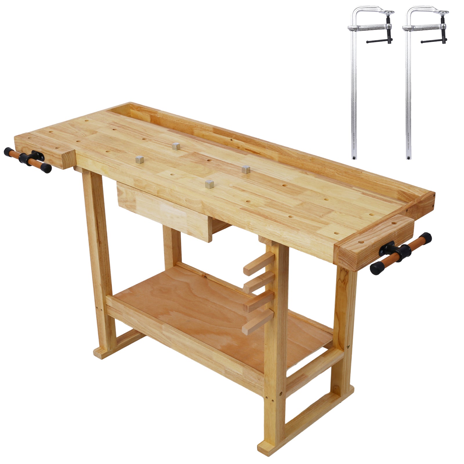55-Inch Wood Workbench - Wooden Workbench for Garage Workshop and Home, with Bar Clamps Set 20 inch x 4-3/4 inch Throat,Pack of 2