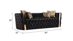 Naomi Button Tufted 2 Pc Sofa Set with Velvet Fabric and Gold Accent in Black(NJ INVENTORY)