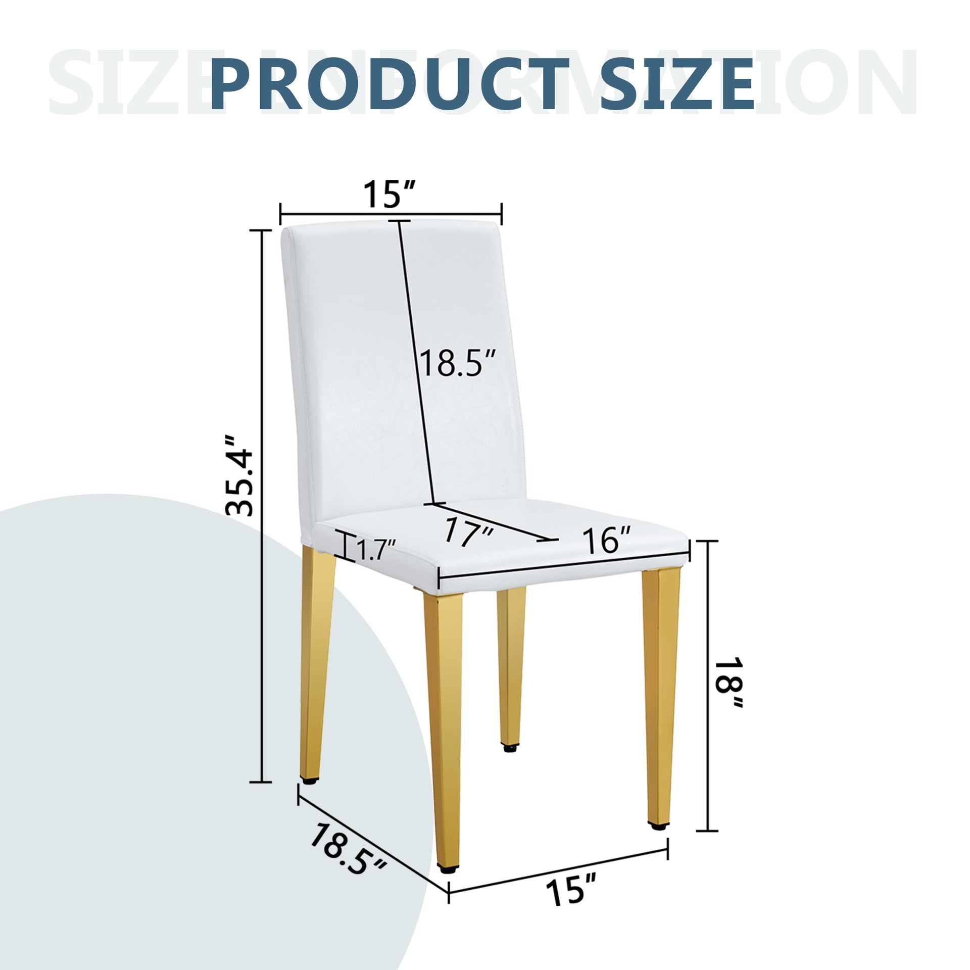 Set of 4 White PU Dining Chairs: 35.4" High, 18.5" Ergonomic Backrest, 17"×16" Sponge Seat, Perfect for Dining Room, Home Office & Living Space, Stylish & Comfortable.Golden Metal Leg.