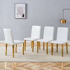 Set of 4 White PU Dining Chairs: 35.4" High, 18.5" Ergonomic Backrest, 17"×16" Sponge Seat, Perfect for Dining Room, Home Office & Living Space, Stylish & Comfortable.Golden Metal Leg.