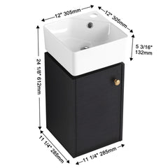 Bathroom Vanity with Sink 12 Inch for Small Bathroom, Bathroom Vanity with Soft Close Door,Small Bathroom Vanity with Sink, 12 inch L X12inch W X24.1inch H