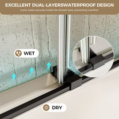 60" W x 60" H Matte Black Frameless Double Sliding Shower Door, Bathtub Door, 5/16"(8mm) Tempered Glass, Explosion-proof Film