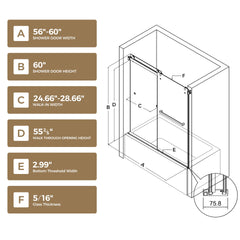 60" W x 60" H Matte Black Frameless Double Sliding Shower Door, Bathtub Door, 5/16"(8mm) Tempered Glass, Explosion-proof Film