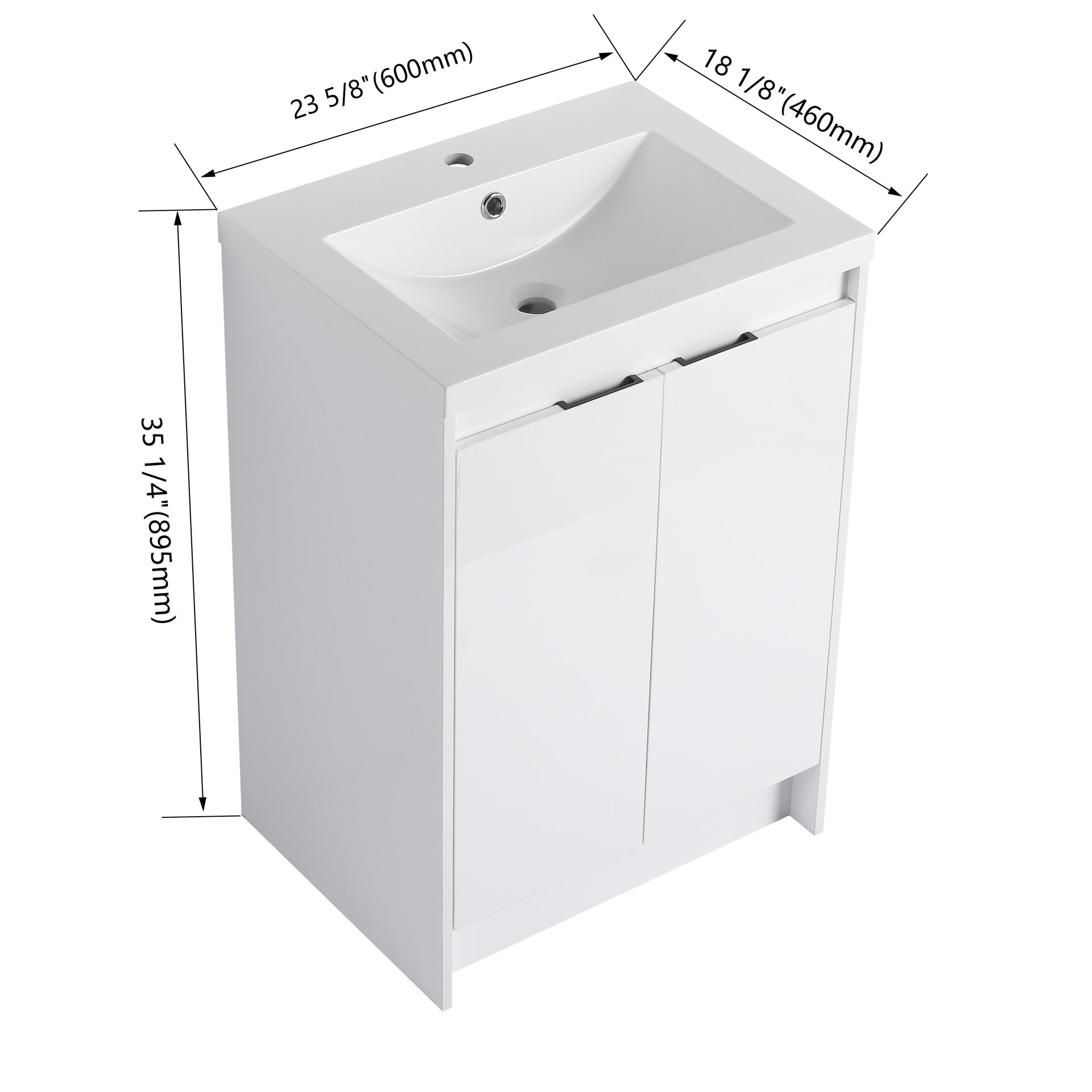 24" Freestanding Bathroom Vanity With Resin Sink; Glossy White ( BVB120D24GWH-GRB2440 )