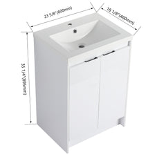 24" Freestanding Bathroom Vanity With Resin Sink; Glossy White ( BVB120D24GWH-GRB2440 )