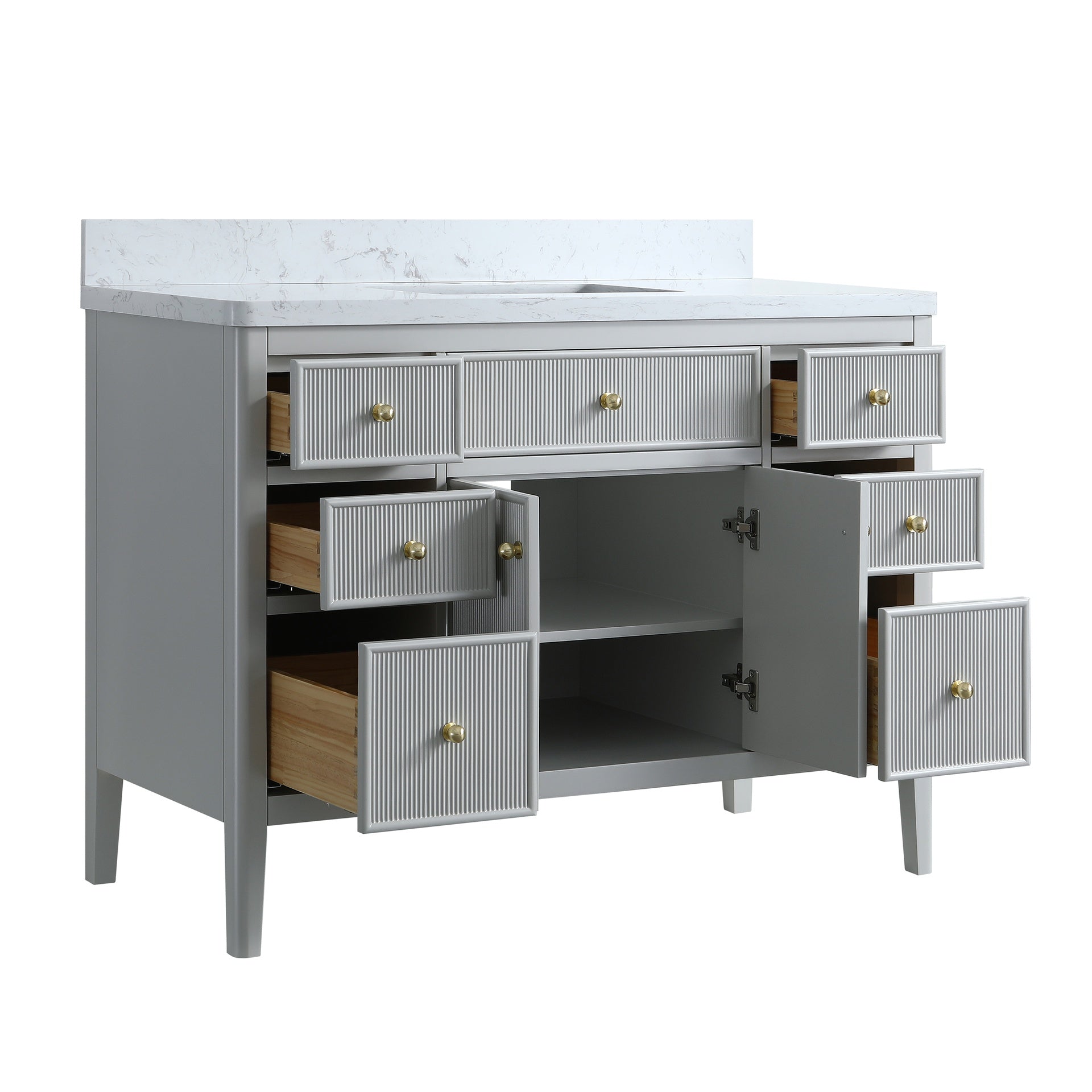 Fully Assembled 48''  Grey Freestanding Single Sink Bathroom Vanity with Solid Wood Construction and Engineered Marble Top
