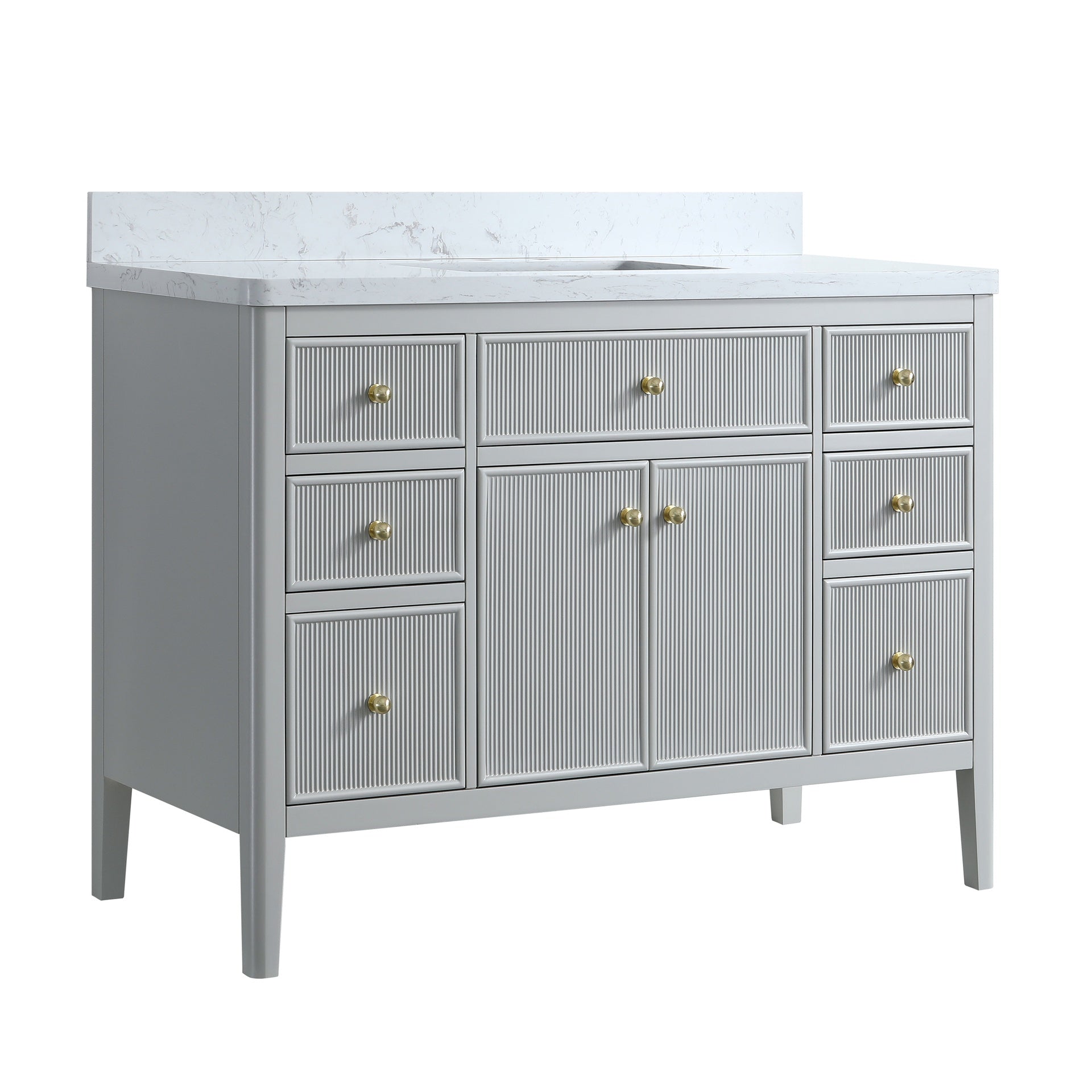 Fully Assembled 48''  Grey Freestanding Single Sink Bathroom Vanity with Solid Wood Construction and Engineered Marble Top
