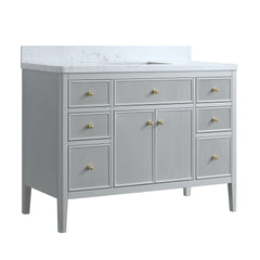 Fully Assembled 48''  Grey Freestanding Single Sink Bathroom Vanity with Solid Wood Construction and Engineered Marble Top