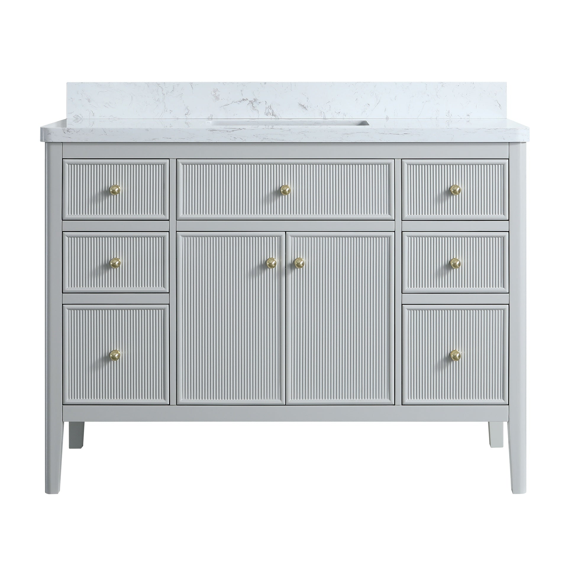 Fully Assembled 48''  Grey Freestanding Single Sink Bathroom Vanity with Solid Wood Construction and Engineered Marble Top