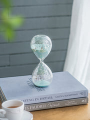 Set of 2, 3.2x3.2x8" Peleus 30-Minute Silvered Hourglass, Jade Sand
