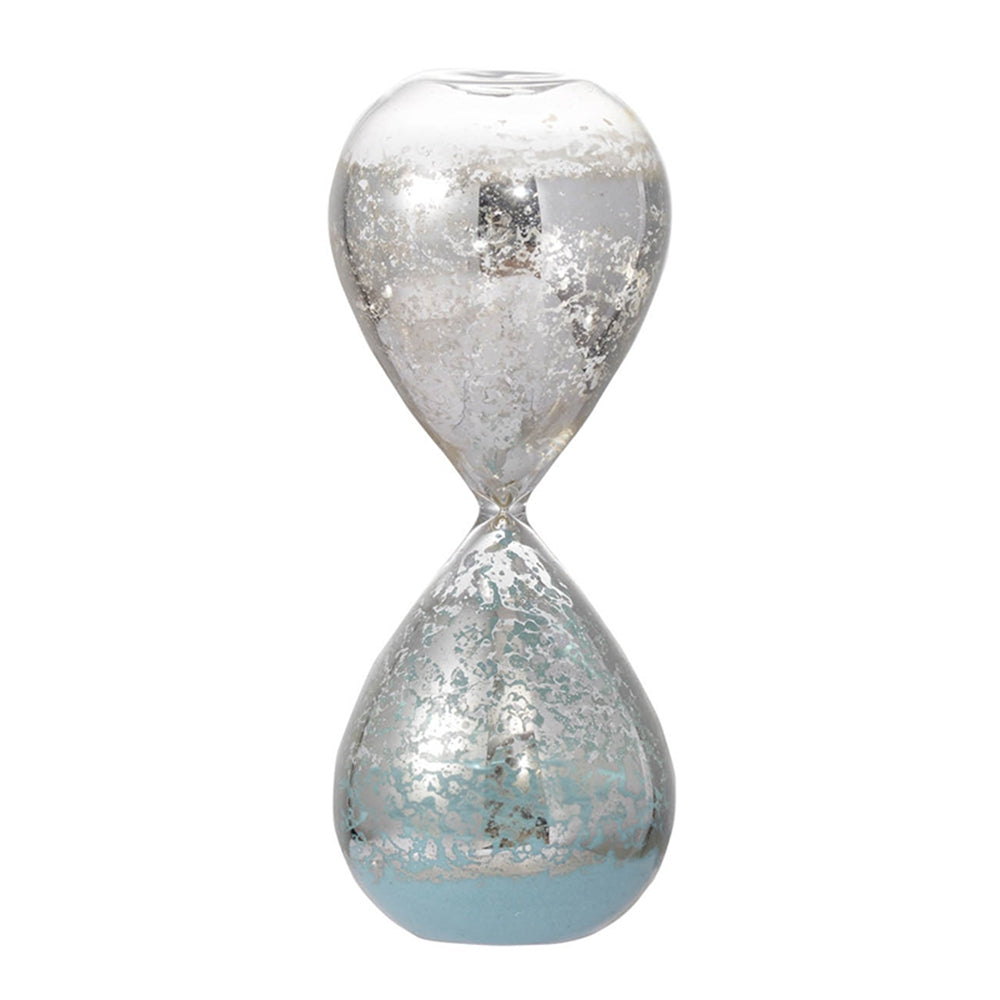 Set of 2, 3.2x3.2x8" Peleus 30-Minute Silvered Hourglass, Jade Sand