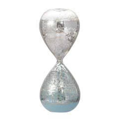 Set of 2, 3.2x3.2x8" Peleus 30-Minute Silvered Hourglass, Jade Sand