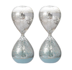 Set of 2, 3.2x3.2x8" Peleus 30-Minute Silvered Hourglass, Jade Sand
