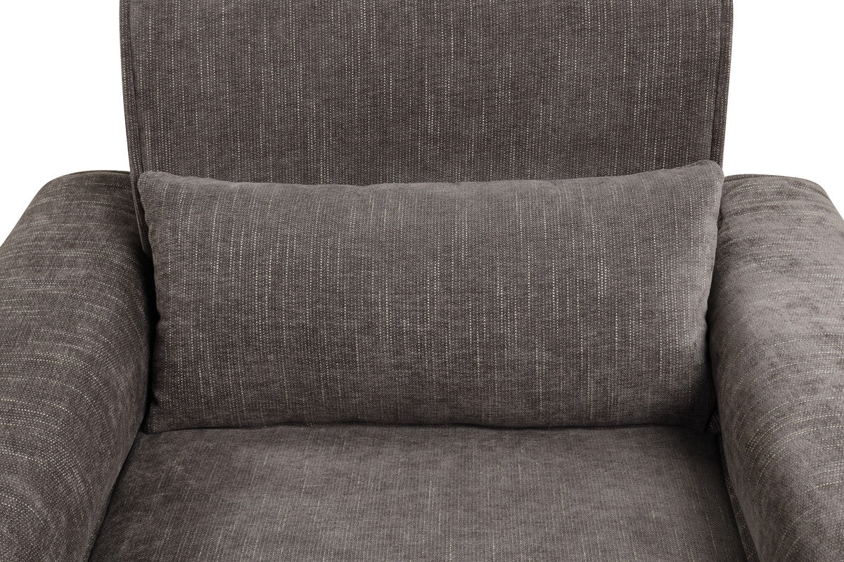 Rossa 38.5"W Gray Chenille Chair with Metal Legs and Throw Pillow