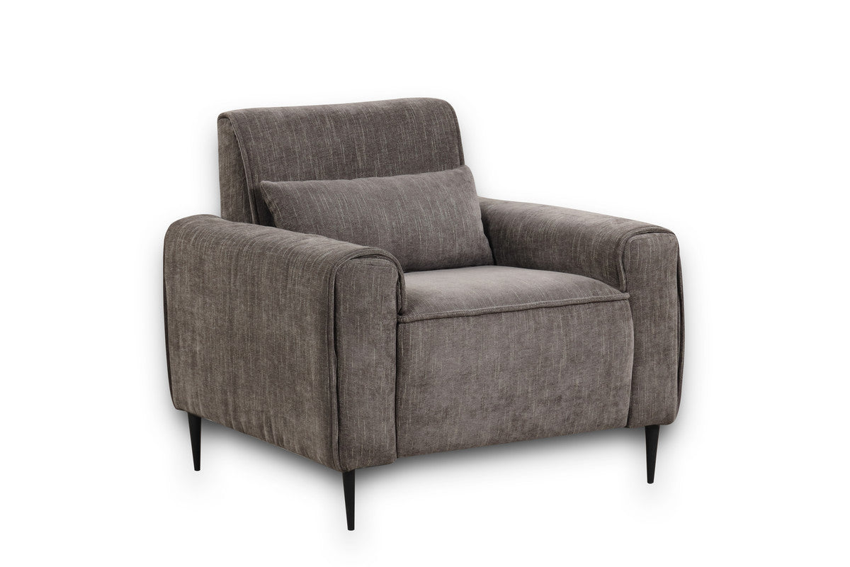Rossa 38.5"W Gray Chenille Chair with Metal Legs and Throw Pillow