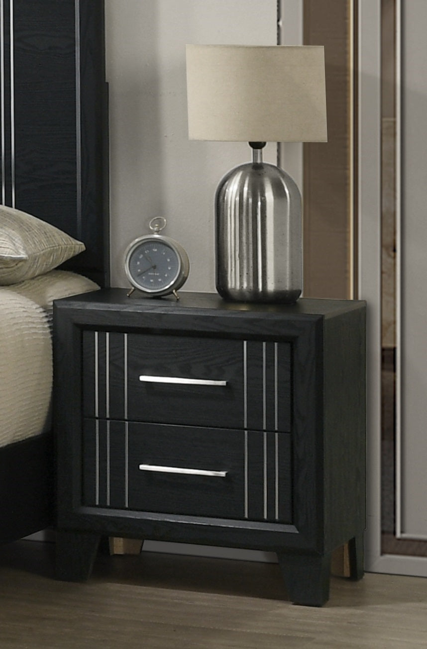 1pc Contemporary Two-Drawers Nightstand Bed Side Cabinet Wooden Furniture Charcoal Color
