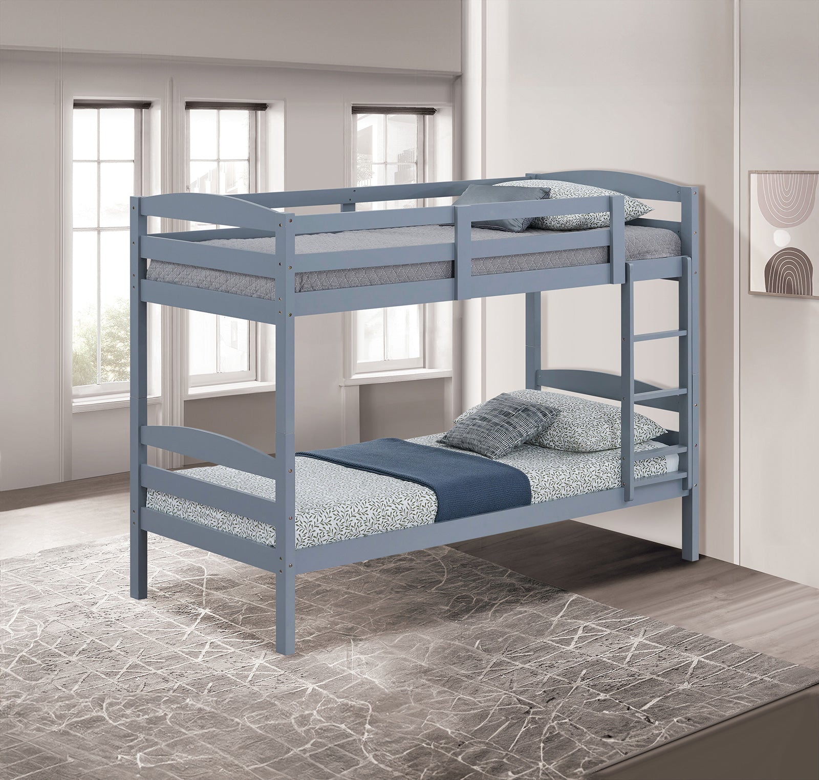 Twin Over Twin Bunk Bed Arch Design Gray Finish