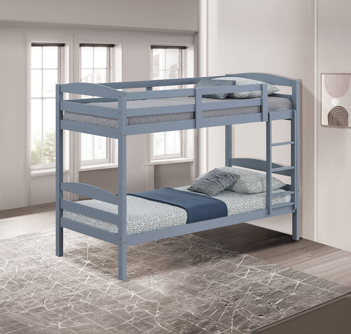 Twin Over Twin Bunk Bed Arch Design Gray Finish